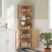 68" Tall Corner Cabinet with Fluted Doors - Oak Finish-Floor Cabinets-DECOROLALA
