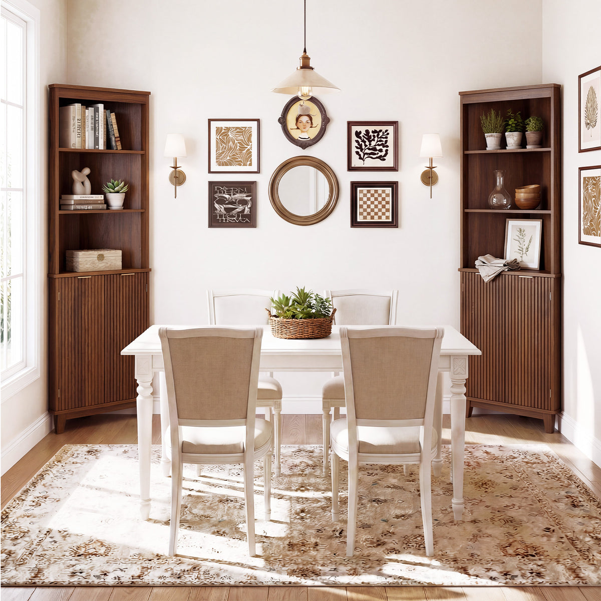 68" Tall Corner Cabinet with Fluted Doors - Walnut Storage-Floor Cabinets-DECOROLALA