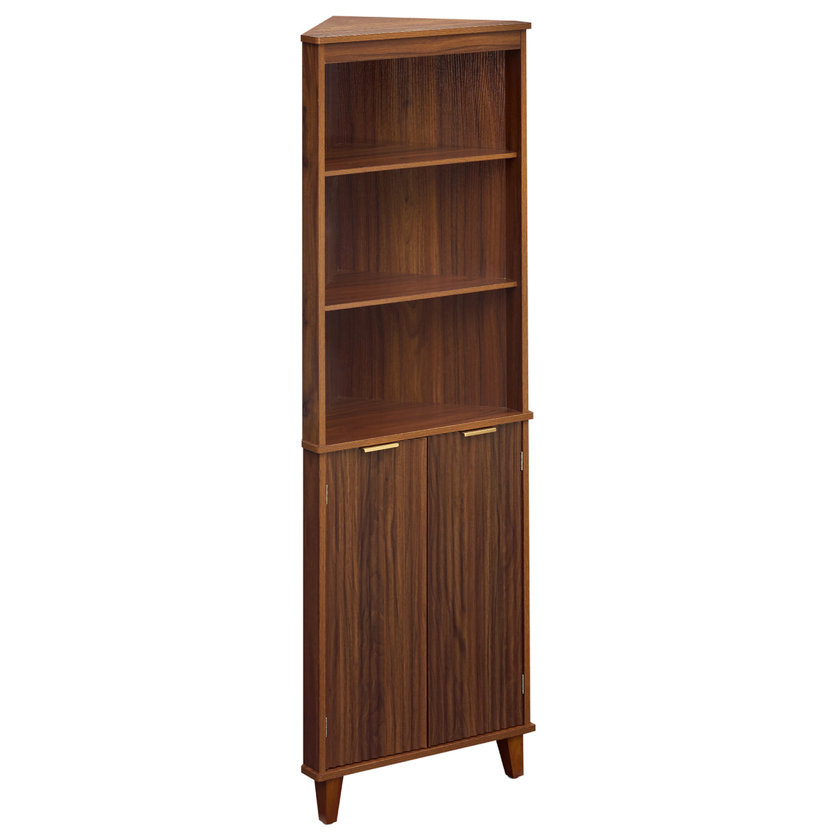 68" Tall Corner Cabinet with Fluted Doors - Walnut Storage-Floor Cabinets-DECOROLALA