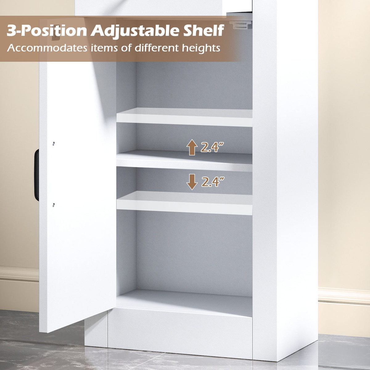 68" Tall Slim Bathroom Cabinet with Barn Door & Drawer - White-Floor Cabinets-DECOROLALA