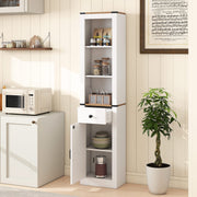 68" Tall Slim Bathroom Cabinet with Barn Door & Drawer - White-Floor Cabinets-DECOROLALA