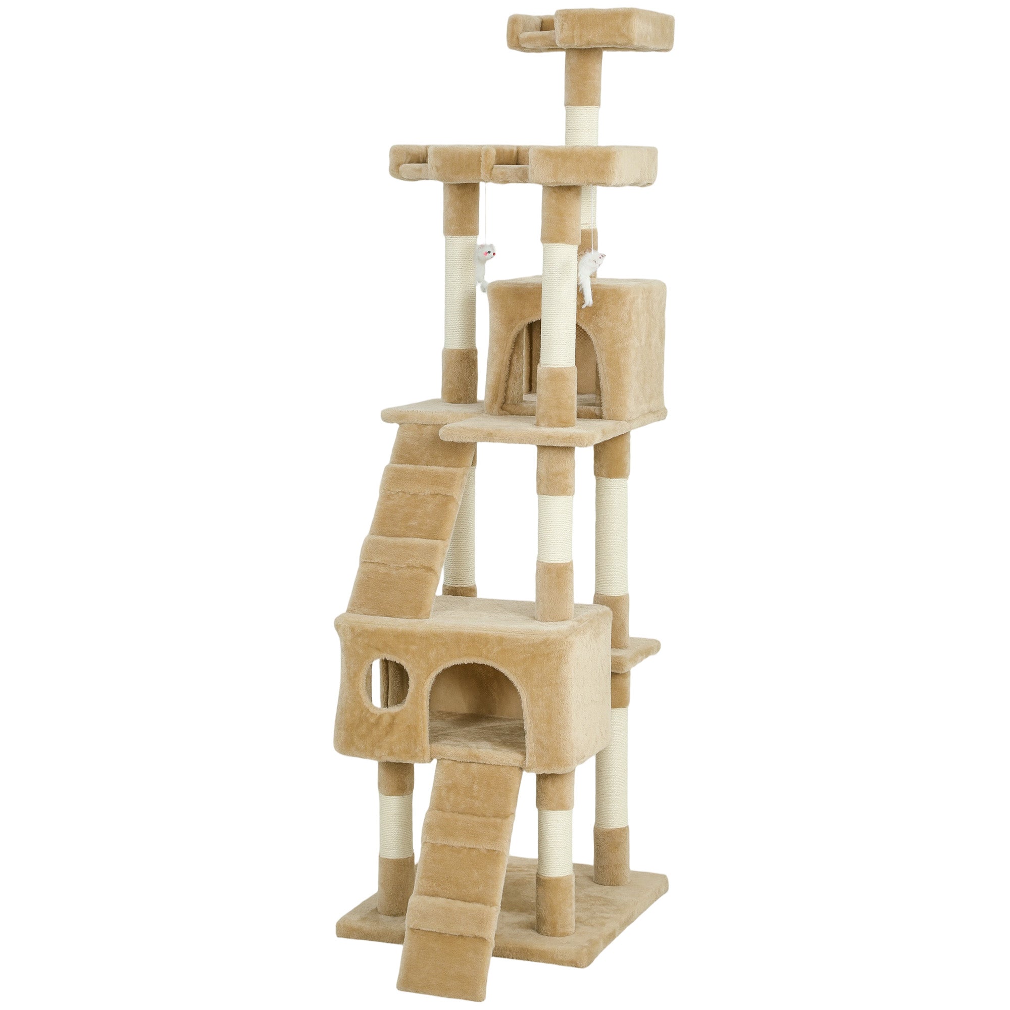 68-inch Multi-Level Cat Scratching Tree Kitty Activity Center Post Tower Condo Pet Furniture w/ Toy Light Brown-Cats-DECOROLALA
