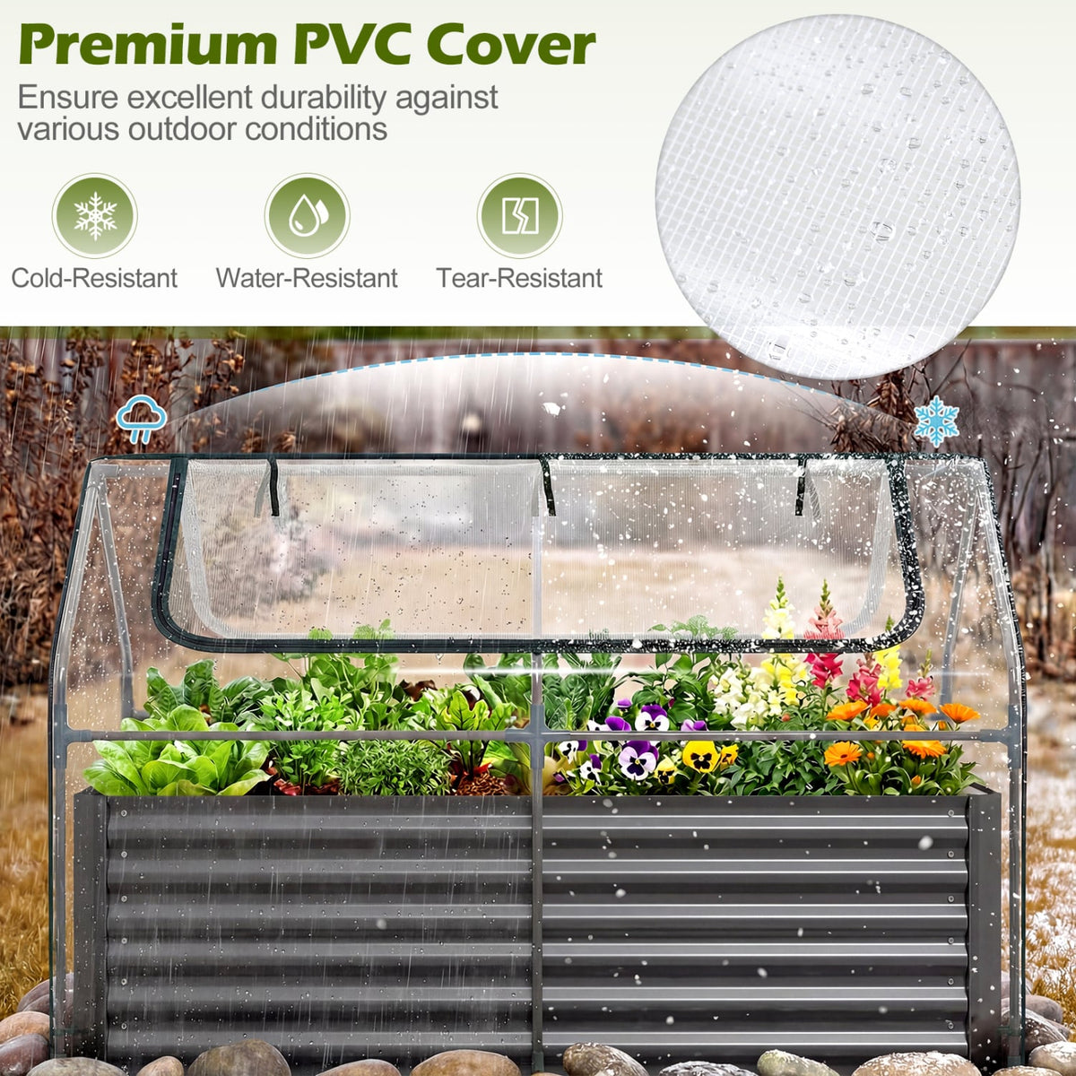 68 x 33 x 21 Inch Galvanized Raised Garden Bed with Cover-Black-Raised Garden Beds-DECOROLALA