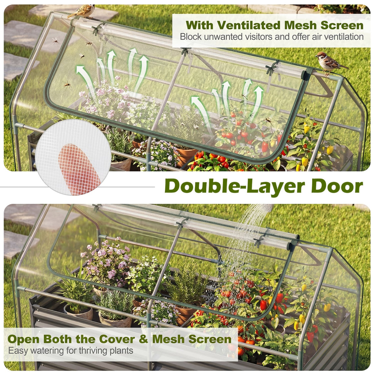 68 x 33 x 21 Inch Galvanized Raised Garden Bed with Cover-Black-Raised Garden Beds-DECOROLALA