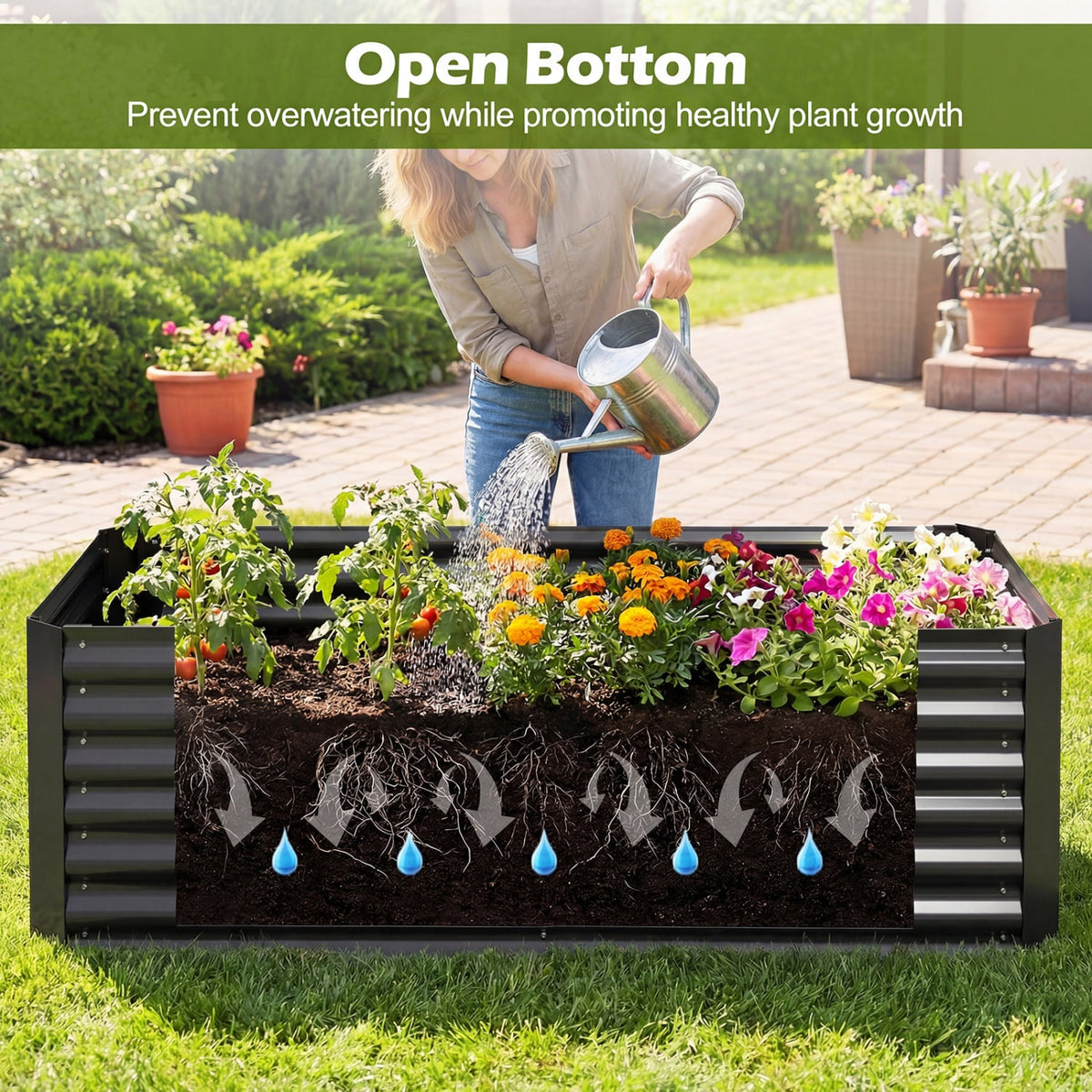 68 x 33 x 21 Inch Galvanized Raised Garden Bed with Cover-Black-Raised Garden Beds-DECOROLALA