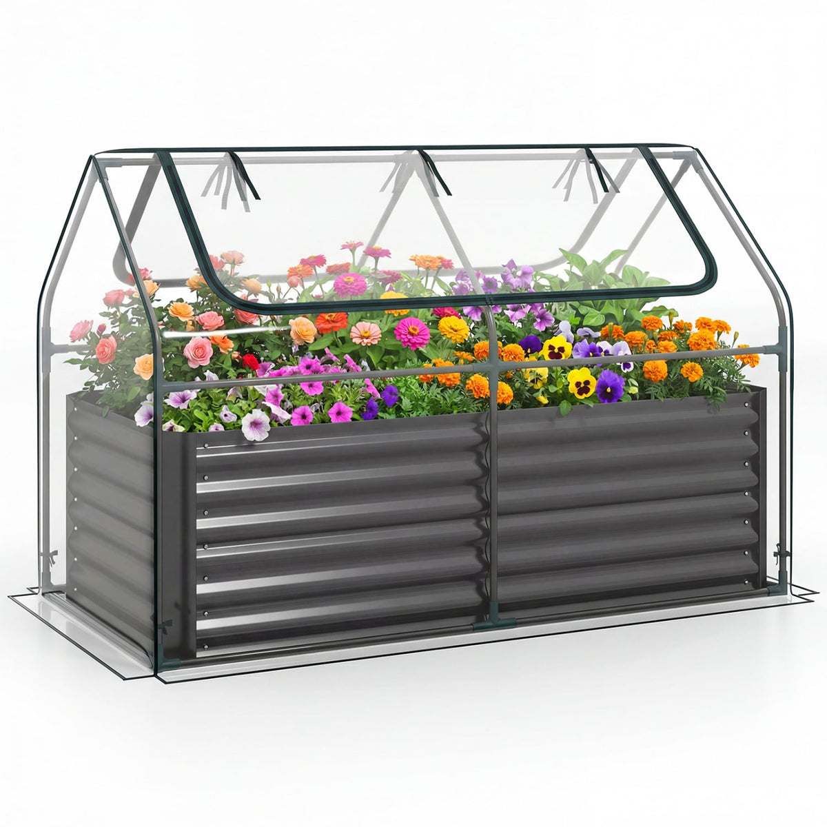 68 x 33 x 21 Inch Galvanized Raised Garden Bed with Cover-Black-Raised Garden Beds-DECOROLALA