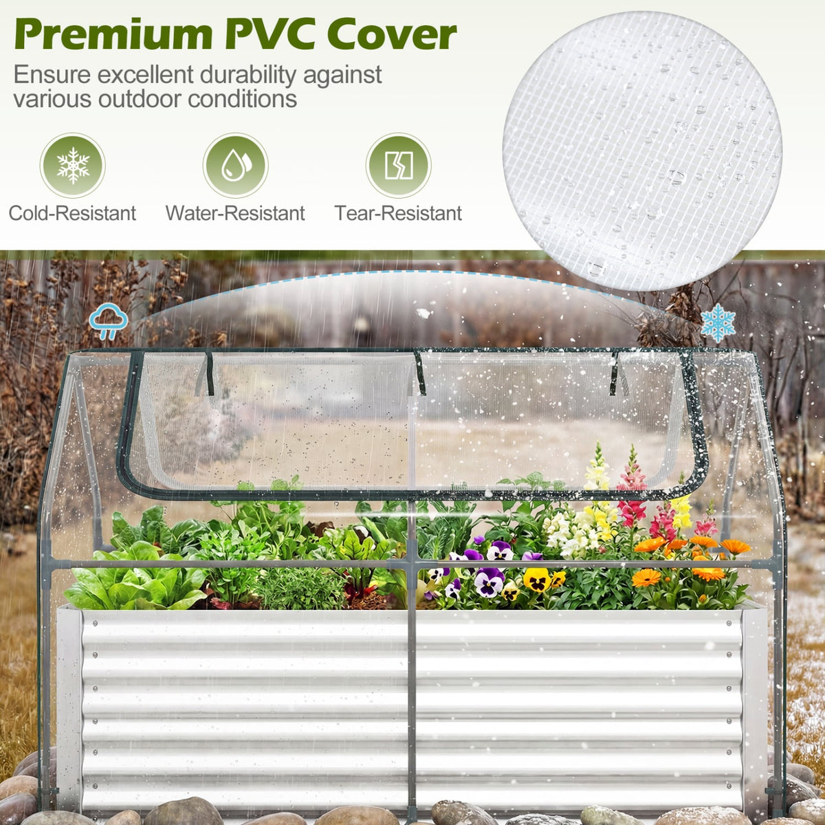 68 x 33 x 21 Inch Galvanized Raised Garden Bed with Cover-Silver-Raised Garden Beds-DECOROLALA