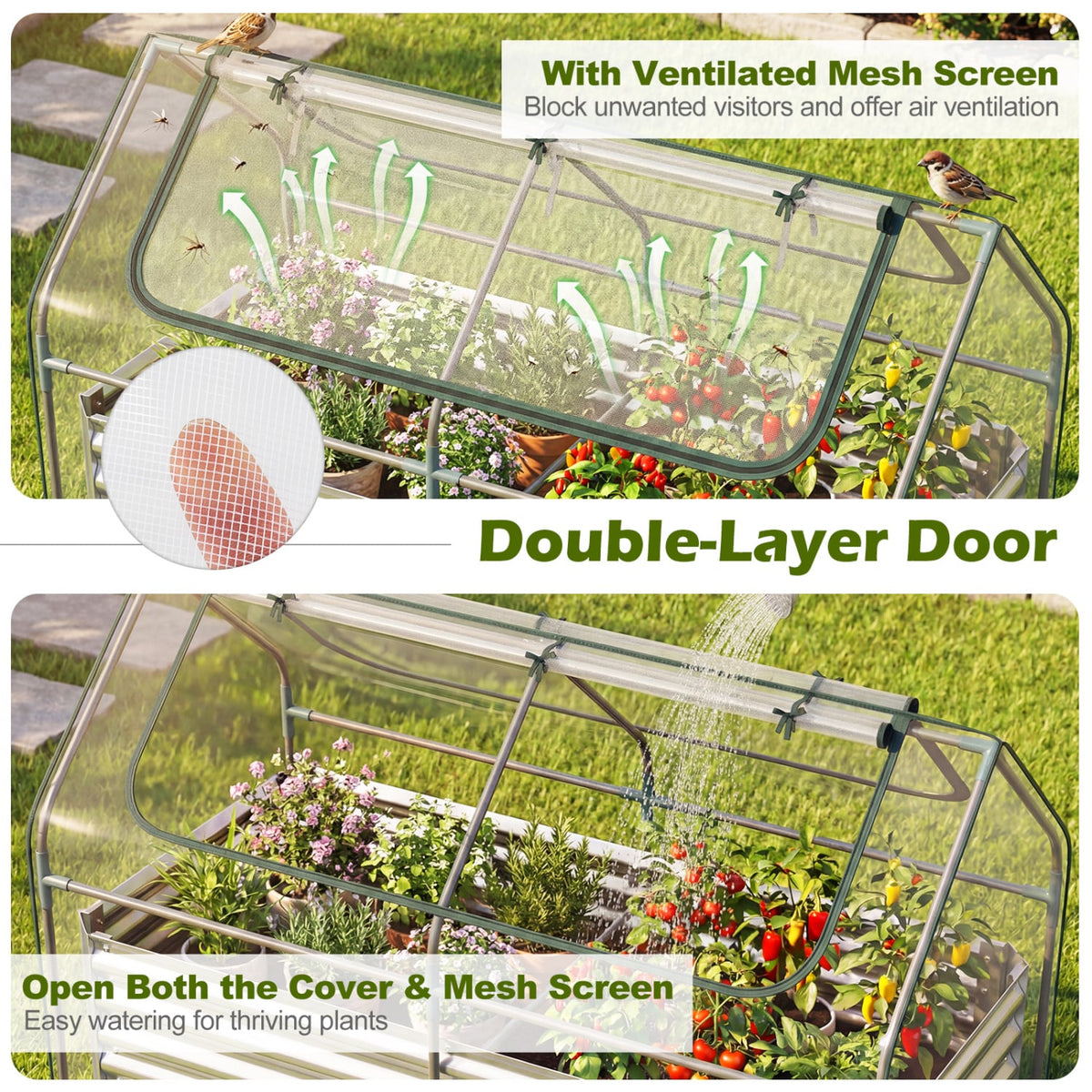 68 x 33 x 21 Inch Galvanized Raised Garden Bed with Cover-Silver-Raised Garden Beds-DECOROLALA