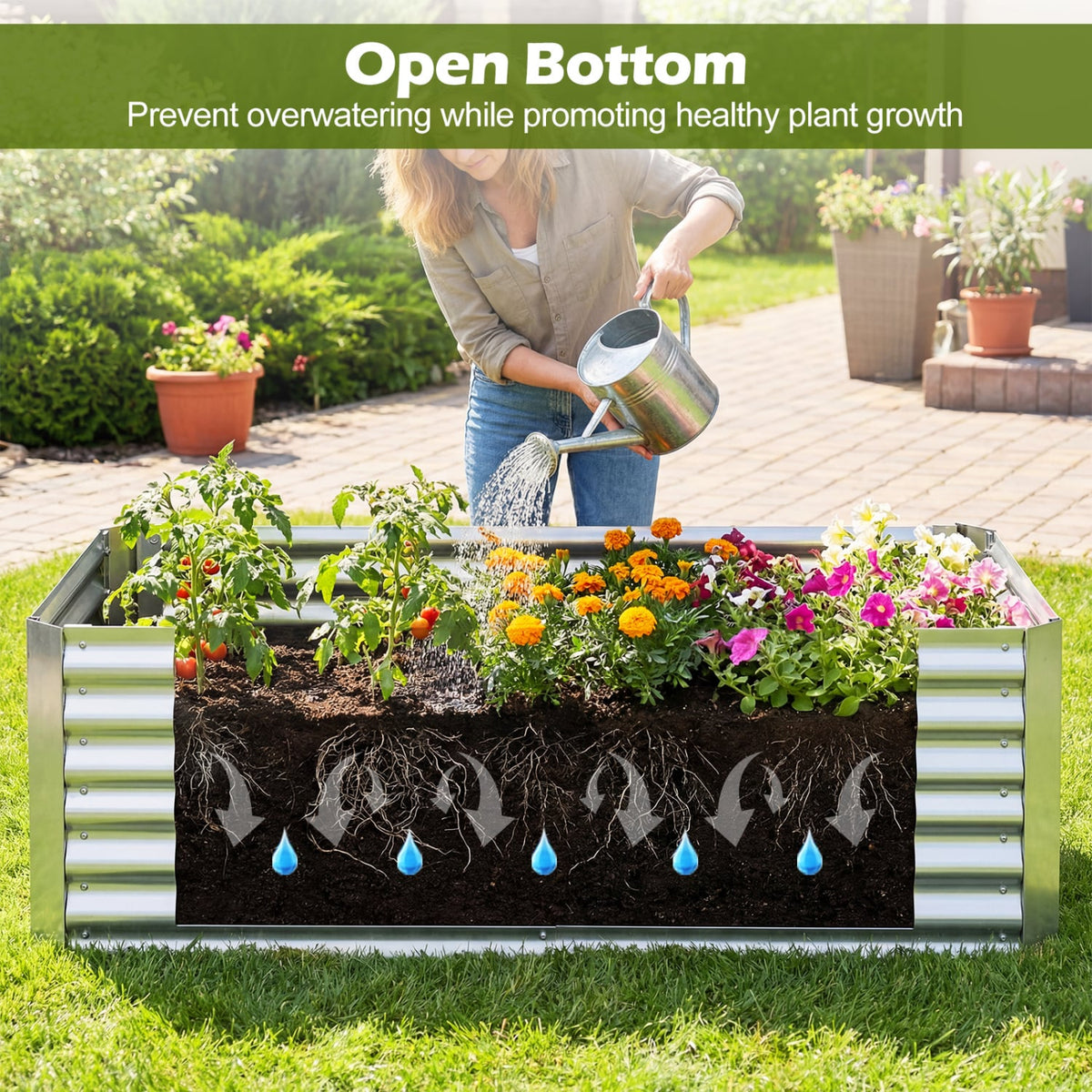 68 x 33 x 21 Inch Galvanized Raised Garden Bed with Cover-Silver-Raised Garden Beds-DECOROLALA