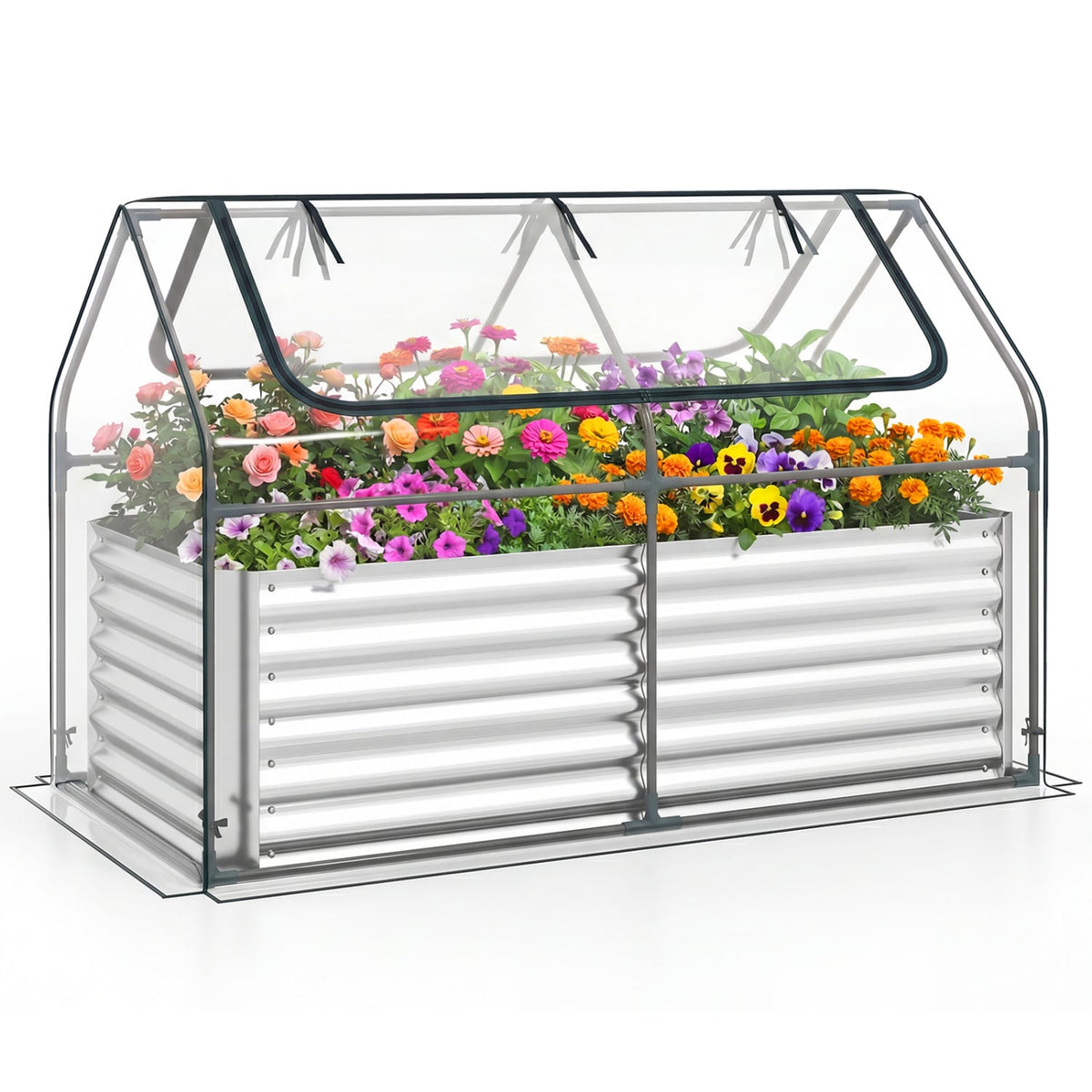 68 x 33 x 21 Inch Galvanized Raised Garden Bed with Cover-Silver-Raised Garden Beds-DECOROLALA