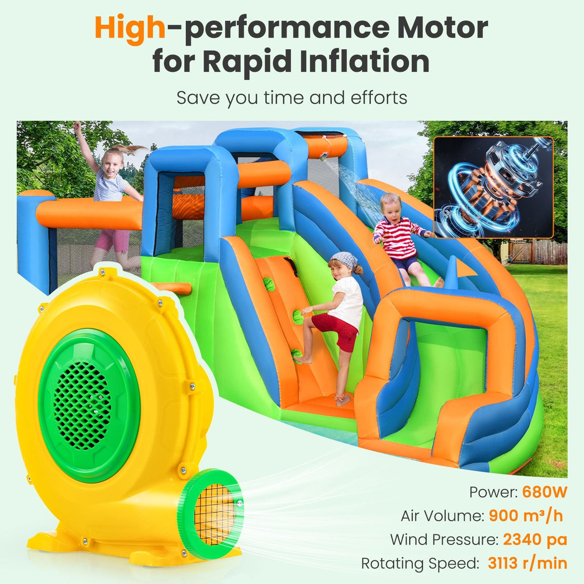 680W Air Blower Air Pump Fan with Convenient Handle and Ground Stakes-680W-Air Blowers-DECOROLALA
