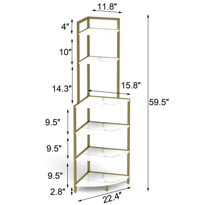 6-Tier Corner Open Shelf Modern Bookcase Wood Rack Freestanding