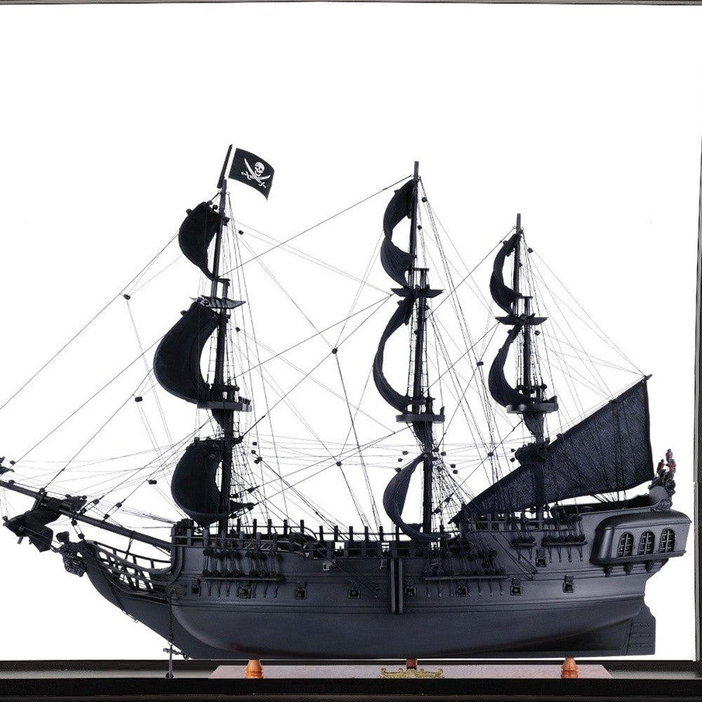 69" Black Solid Wood Hand Painted Black Pearl Pirate Floor Display Model Boat-Sculptures-DECOROLALA