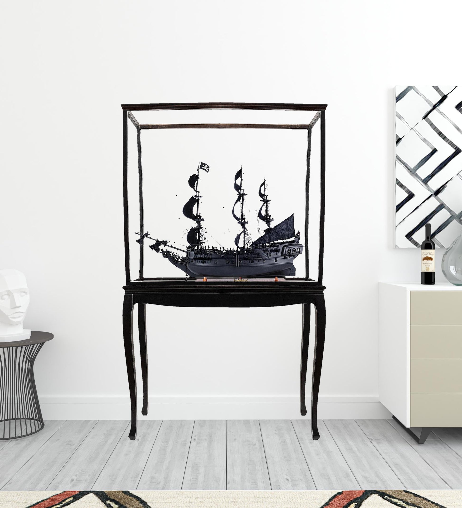 69" Black Solid Wood Hand Painted Black Pearl Pirate Floor Display Model Boat-Sculptures-DECOROLALA