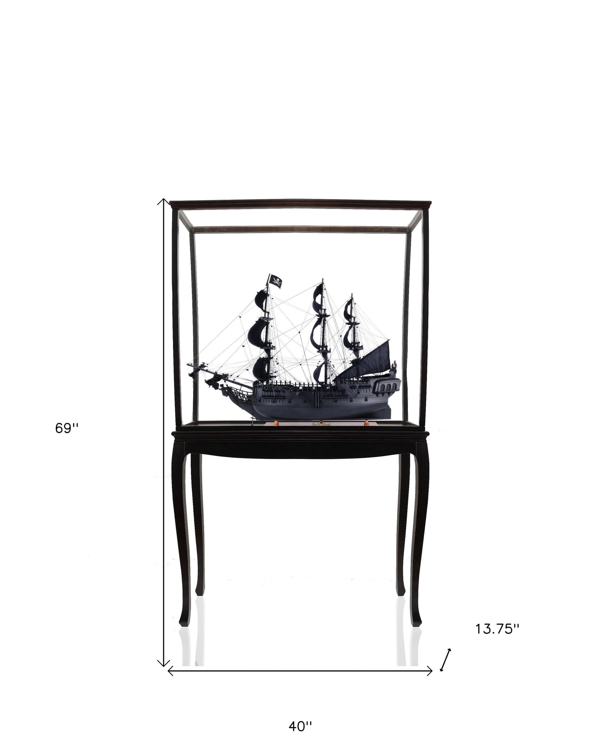 69" Black Solid Wood Hand Painted Black Pearl Pirate Floor Display Model Boat-Sculptures-DECOROLALA