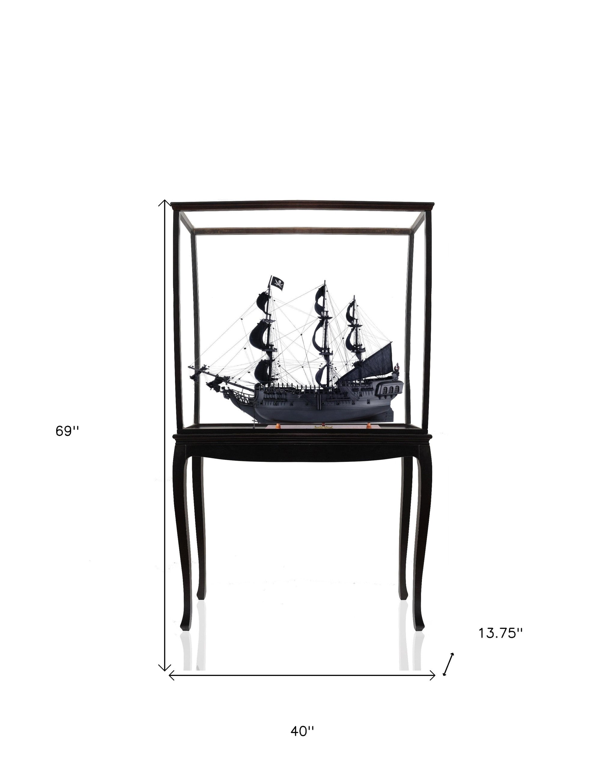 69" Black Solid Wood Hand Painted Black Pearl Pirate Floor Display Model Boat-Sculptures-DECOROLALA