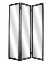 69" Black Wood and Mirrored Glass Folding Three Panel Screen Room Divider-Room Dividers-DECOROLALA