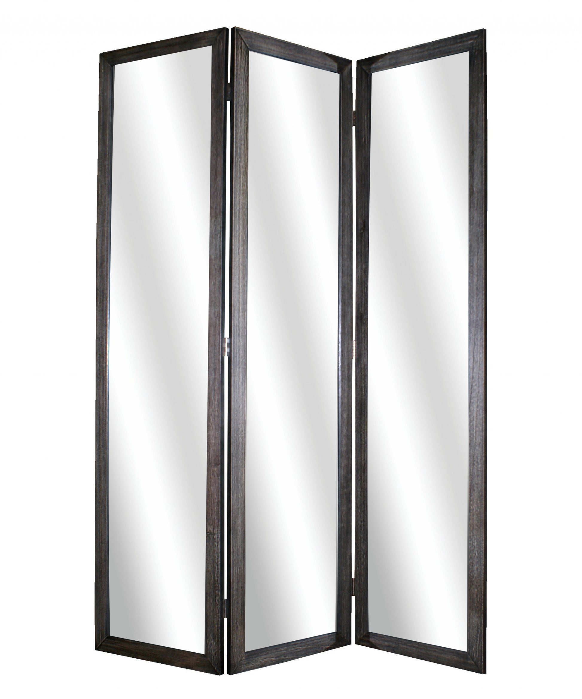 69" Black Wood and Mirrored Glass Folding Three Panel Screen Room Divider-Room Dividers-DECOROLALA