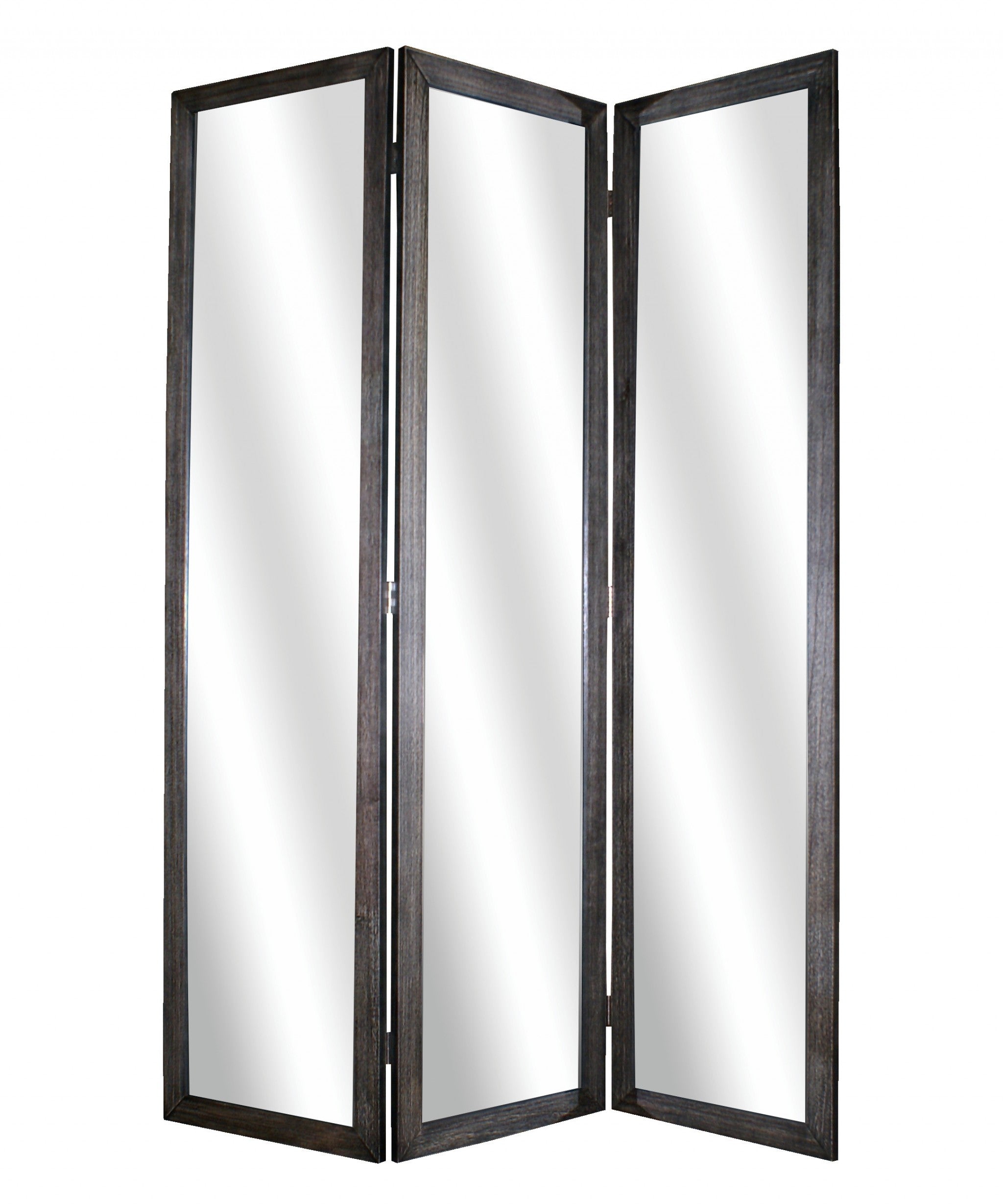 69" Black Wood and Mirrored Glass Folding Three Panel Screen Room Divider-Room Dividers-DECOROLALA