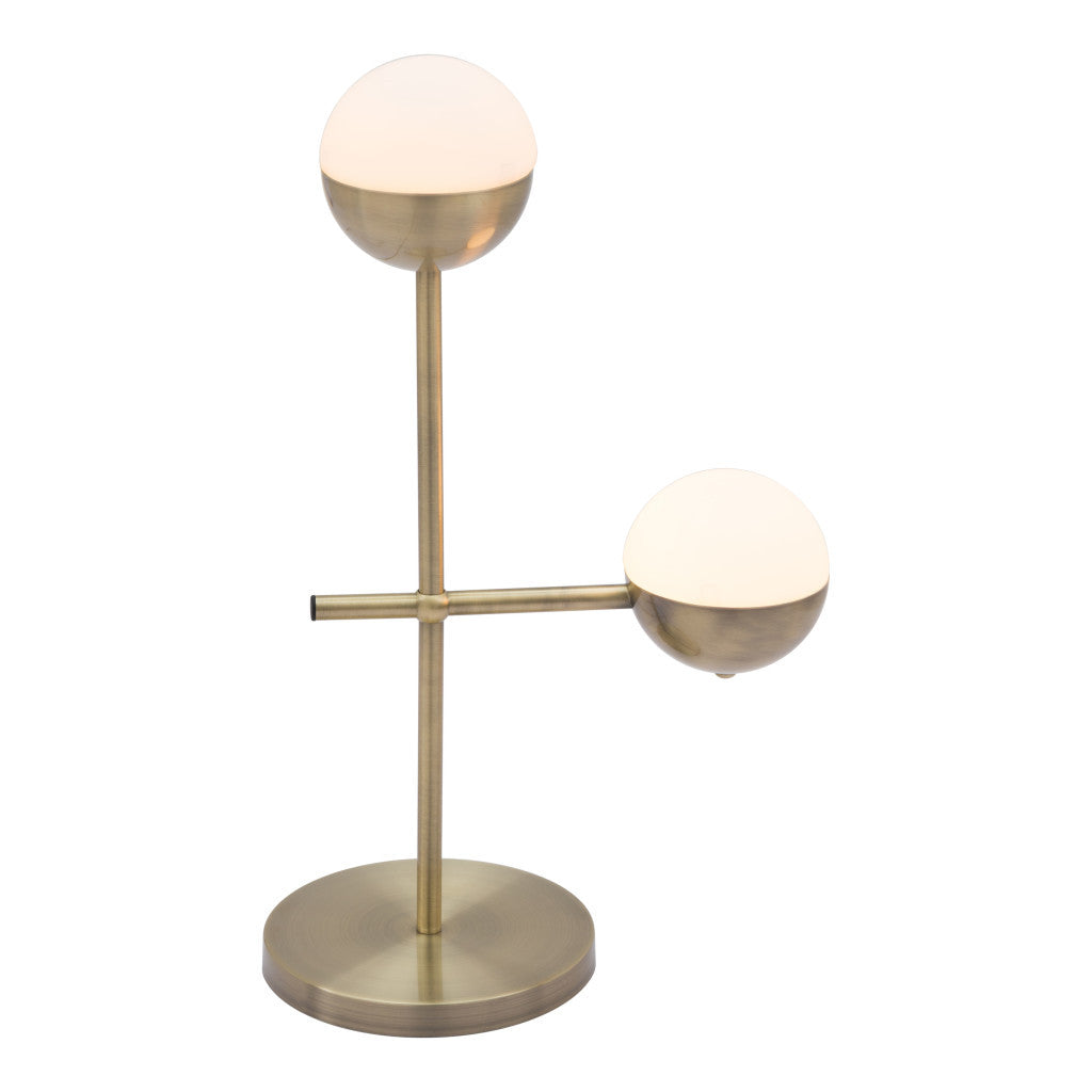 69" Brass Metal Bedside Table Lamp With Off White Globe Shade-Table Lamps-DECOROLALA