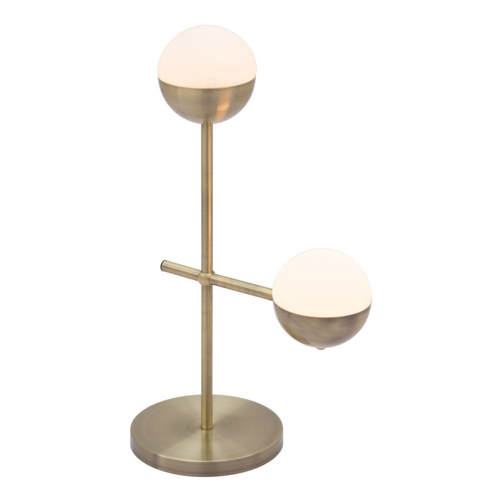 69" Brass Metal Bedside Table Lamp With Off White Globe Shade-Table Lamps-DECOROLALA
