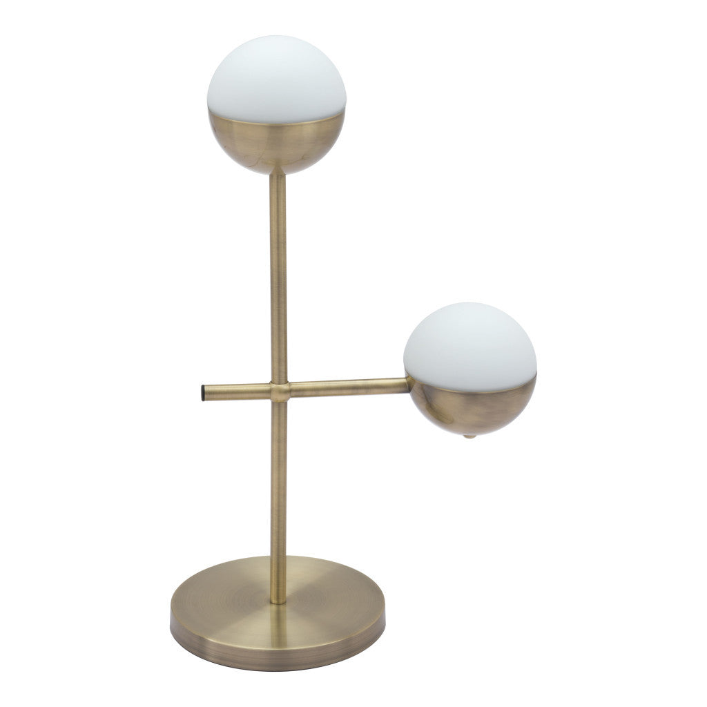 69" Brass Metal Bedside Table Lamp With Off White Globe Shade-Table Lamps-DECOROLALA