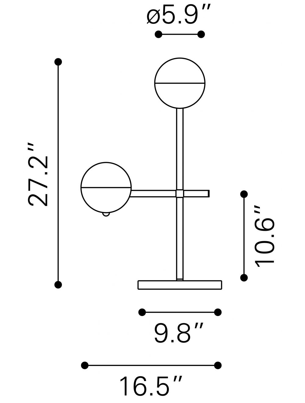 69" Brass Metal Bedside Table Lamp With Off White Globe Shade-Table Lamps-DECOROLALA