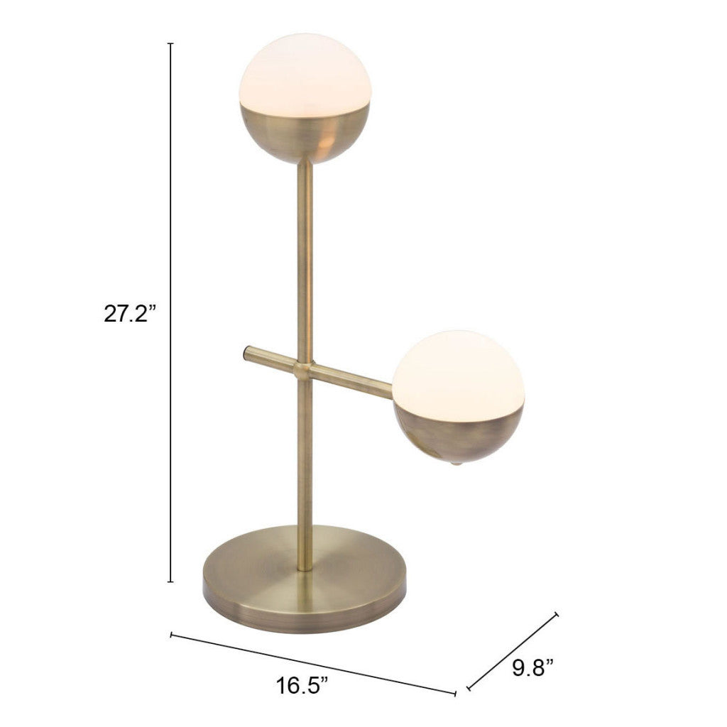 69" Brass Metal Bedside Table Lamp With Off White Globe Shade-Table Lamps-DECOROLALA