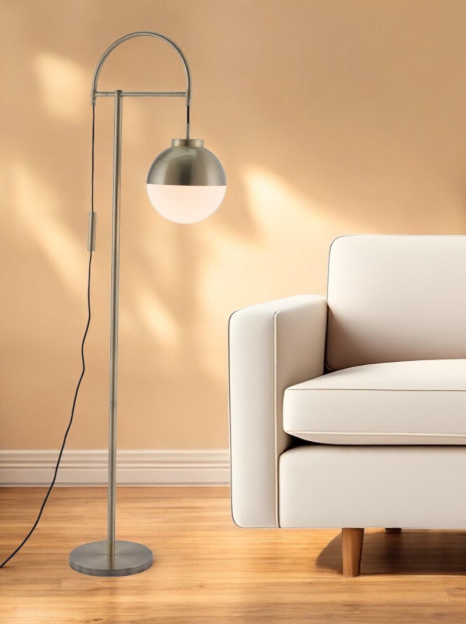 69" Bronze Steel Floor Lamp With Bronze Steel Globe Shade-Floor Lamps-DECOROLALA