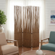 69" Brown Wood and Metal Folding Three Panel Screen Room Divider-Room Dividers-DECOROLALA