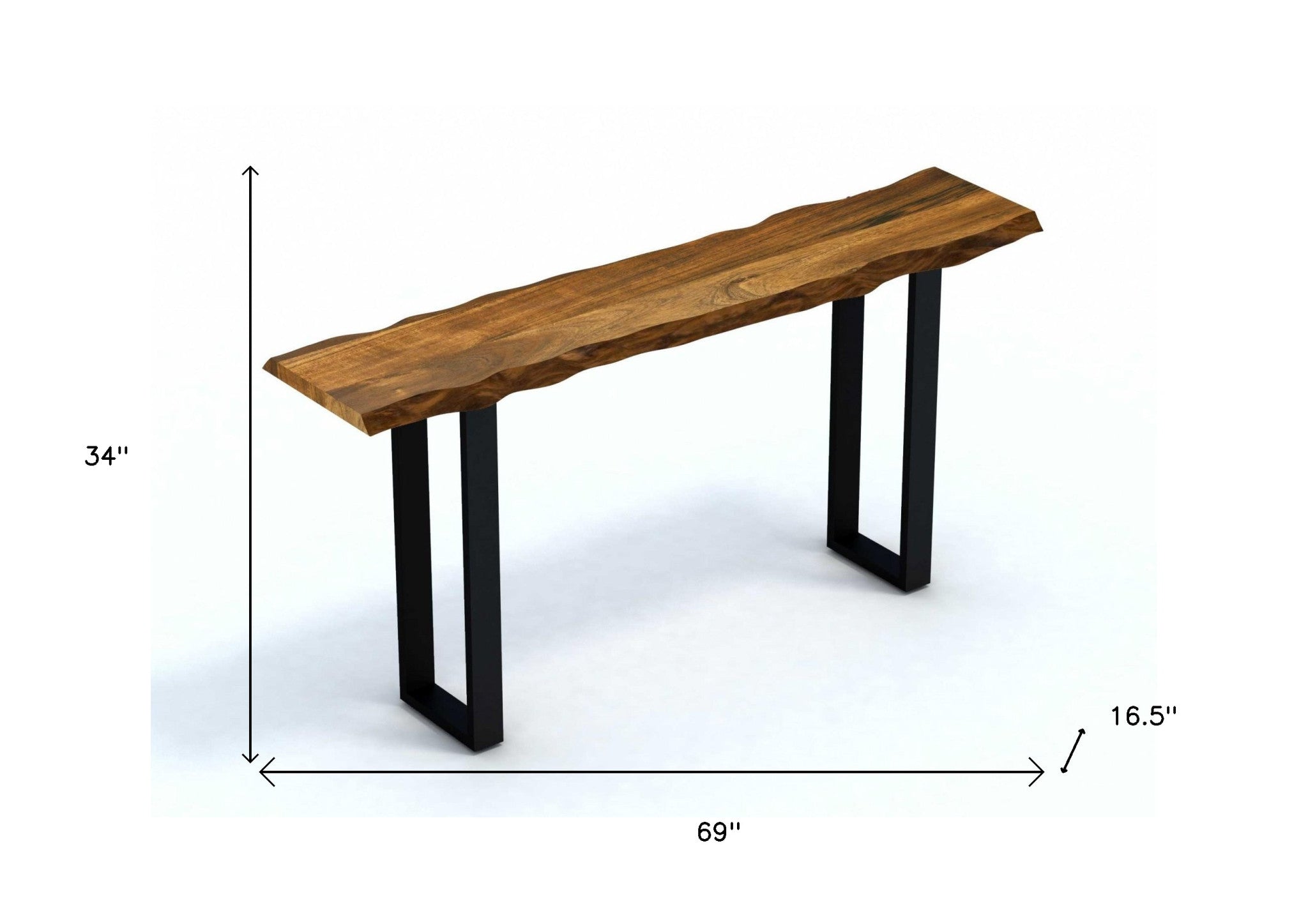 69" Brown and Black Solid Wood Distressed Sled Console Table-Console Tables-DECOROLALA