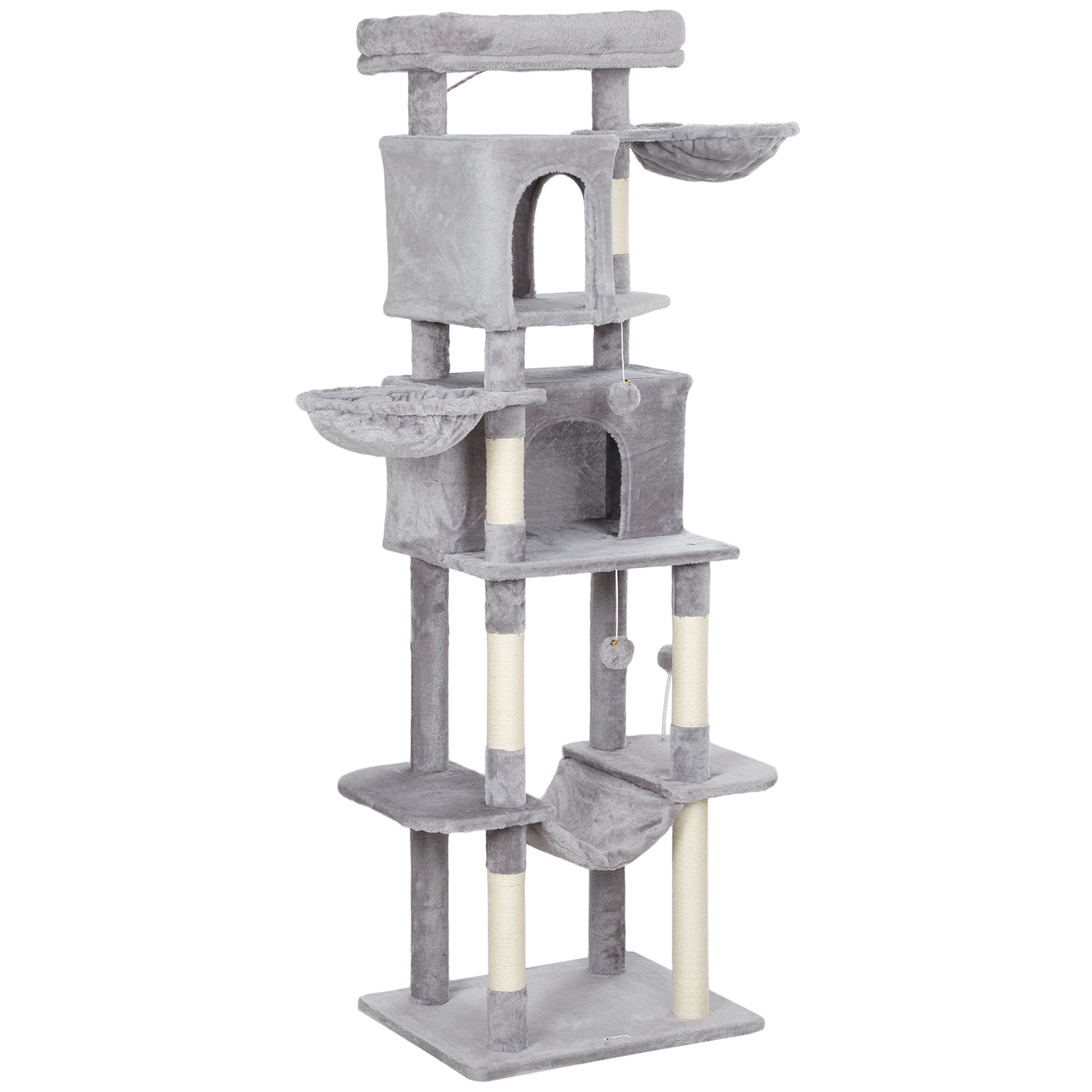 69" Cat Tree, Multi-Level Cat Tower with 2 Condos, Plush Perch and Sisal Scratching Posts, Light Grey-Cats-DECOROLALA