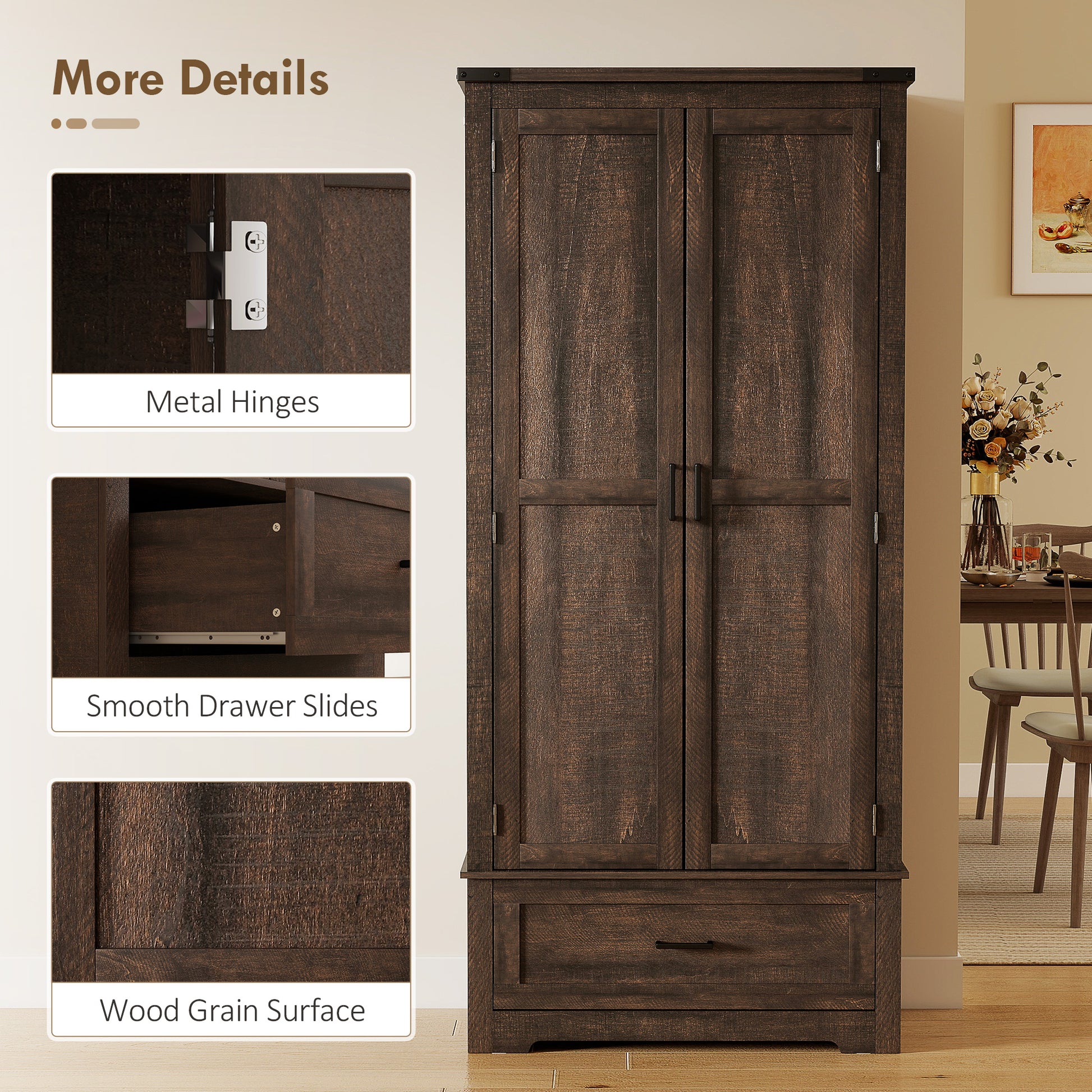 69" Farmhouse Kitchen Pantry Cabinet Dark Brown-DECOROLALA
