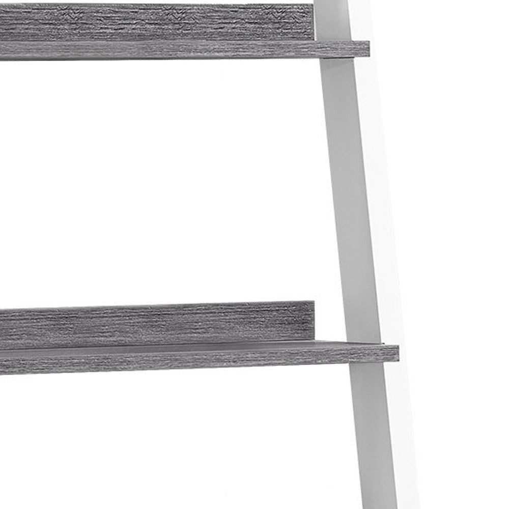 69" Gray and White Wood Ladder Bookcase With Two drawers-Bookcases-DECOROLALA