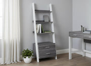 69" Gray and White Wood Ladder Bookcase With Two drawers-Bookcases-DECOROLALA