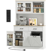 69" Kitchen Cabinet with Charging Station & Microwave Stand - White-DECOROLALA