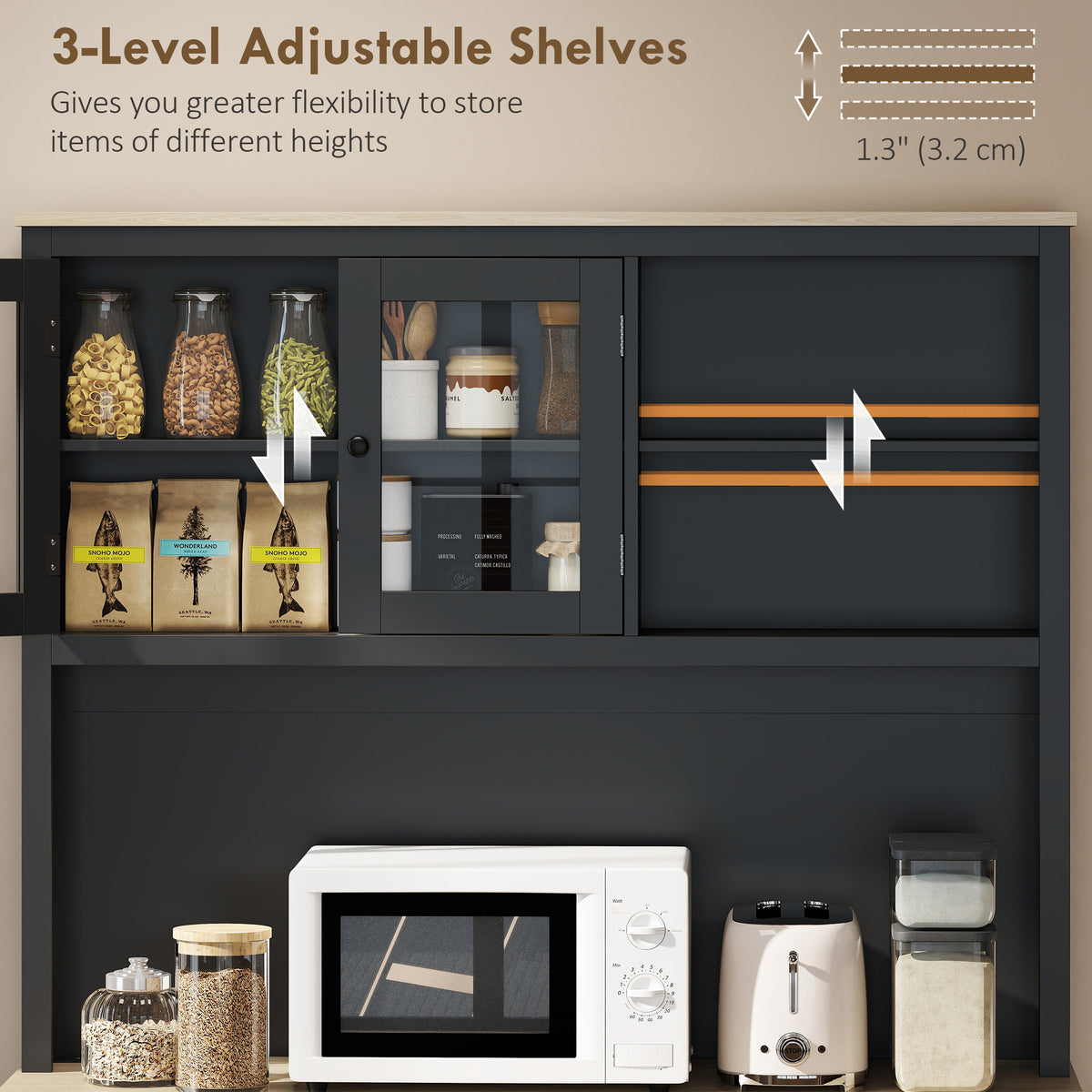 69" Kitchen Pantry Cabinet with Charging Station - Black-Home Furnishings > Storage & Organization > Kitchen Pantry Cabinets-DECOROLALA