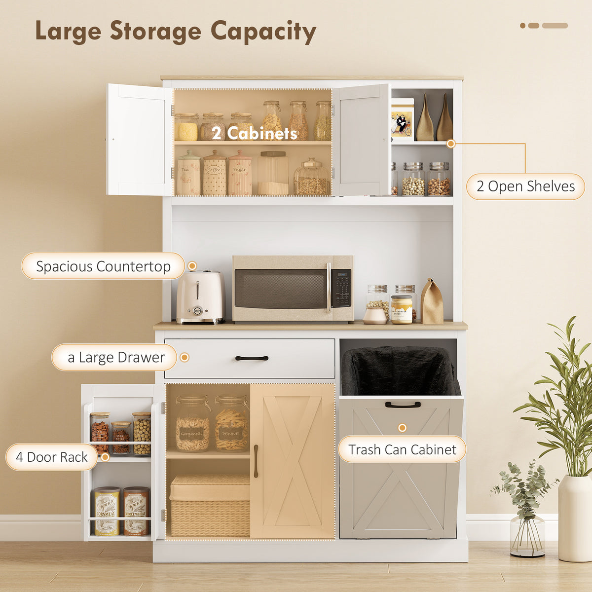69" Kitchen Pantry Cabinet with Power Outlet - White/Oak-Home Furnishings > Storage & Organization > Kitchen Pantry Cabinets-DECOROLALA