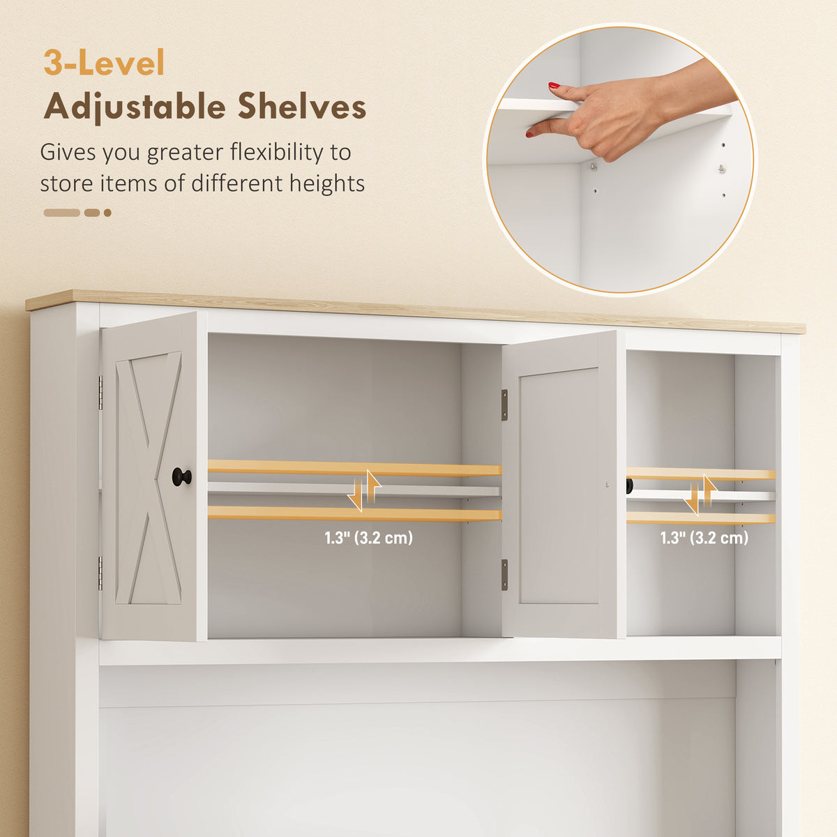 69" Kitchen Pantry Cabinet with Power Outlet - White/Oak-Home Furnishings > Storage & Organization > Kitchen Pantry Cabinets-DECOROLALA