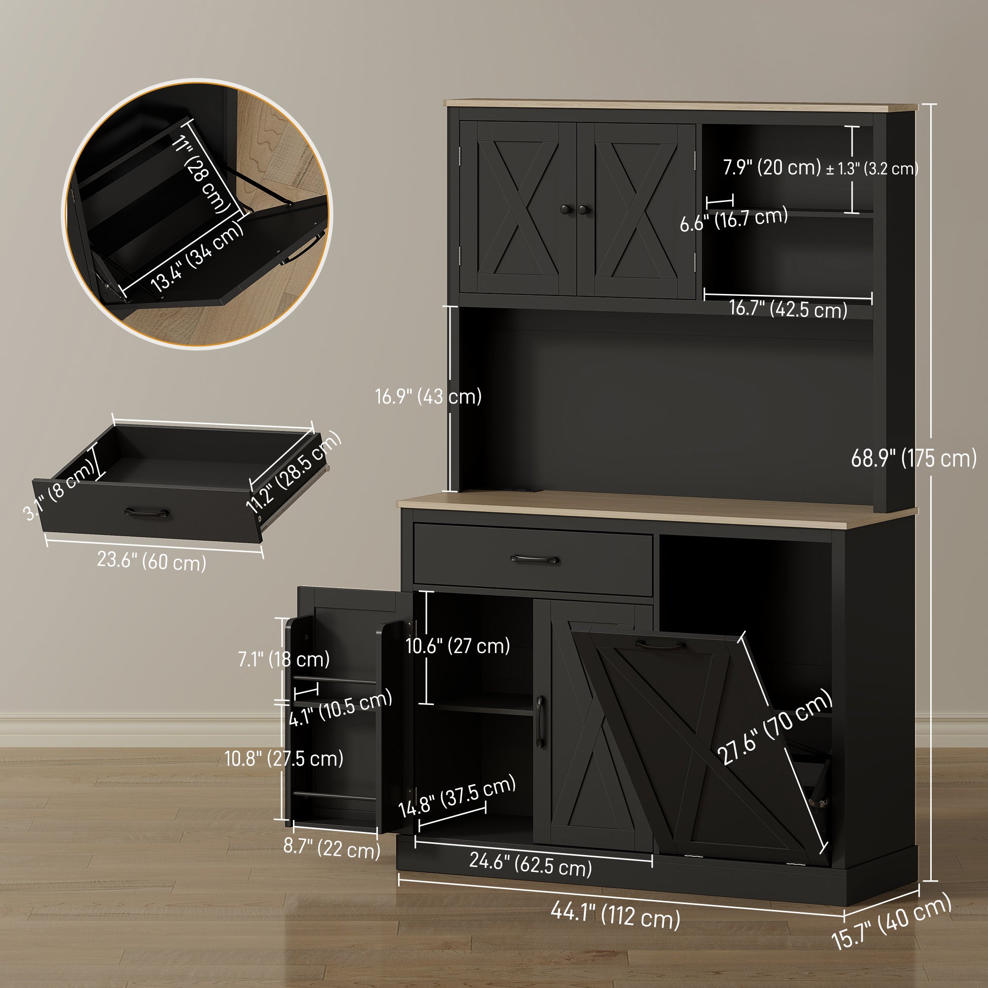 69" Kitchen Pantry Cabinet with Power Outlets - Black-Home Furnishings > Storage & Organization > Kitchen Pantry Cabinets-DECOROLALA