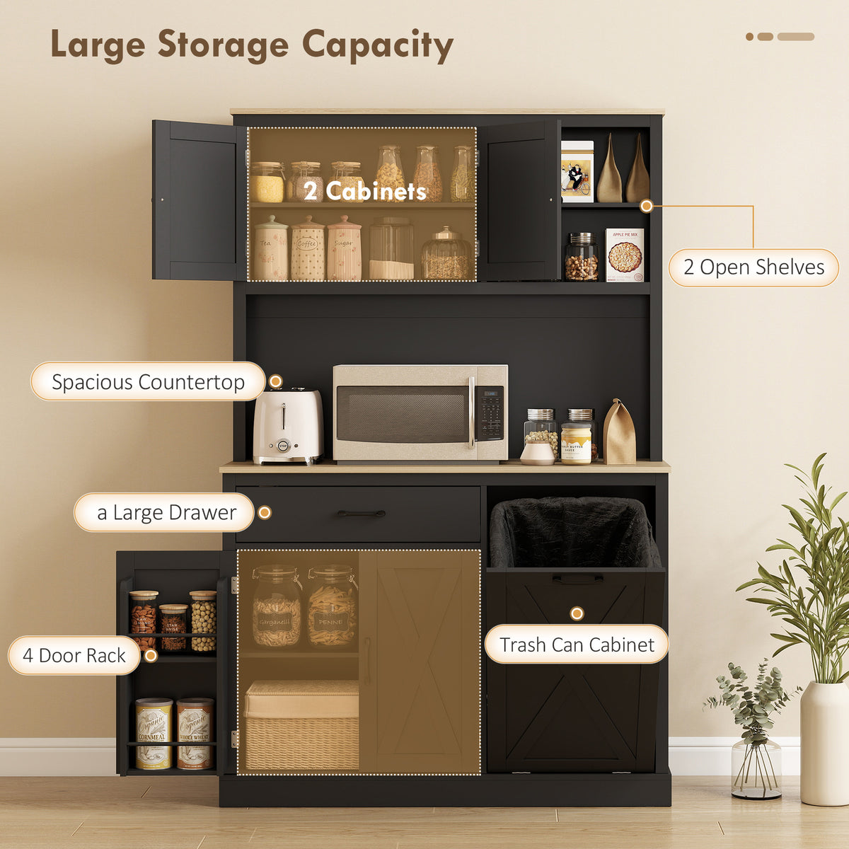69" Kitchen Pantry Cabinet with Power Outlets - Black-Home Furnishings > Storage & Organization > Kitchen Pantry Cabinets-DECOROLALA
