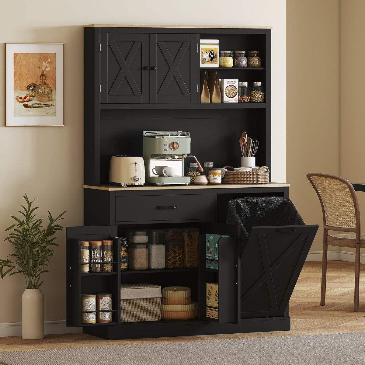 69" Kitchen Pantry Cabinet with Power Outlets - Black-Home Furnishings > Storage & Organization > Kitchen Pantry Cabinets-DECOROLALA