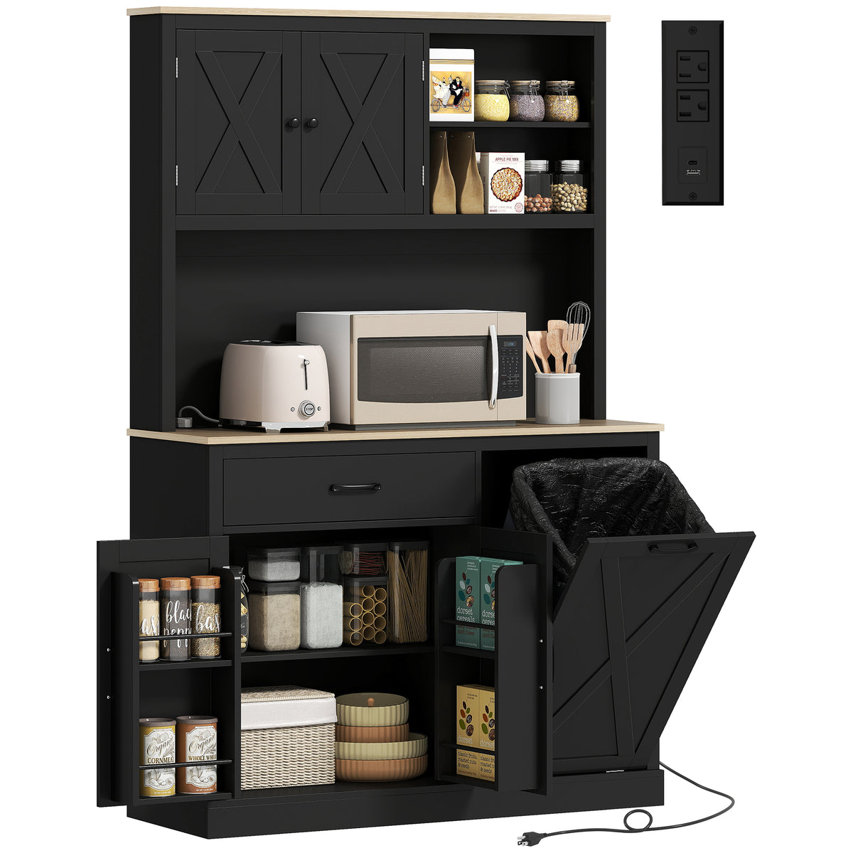 69" Kitchen Pantry Cabinet with Power Outlets - Black-Home Furnishings > Storage & Organization > Kitchen Pantry Cabinets-DECOROLALA