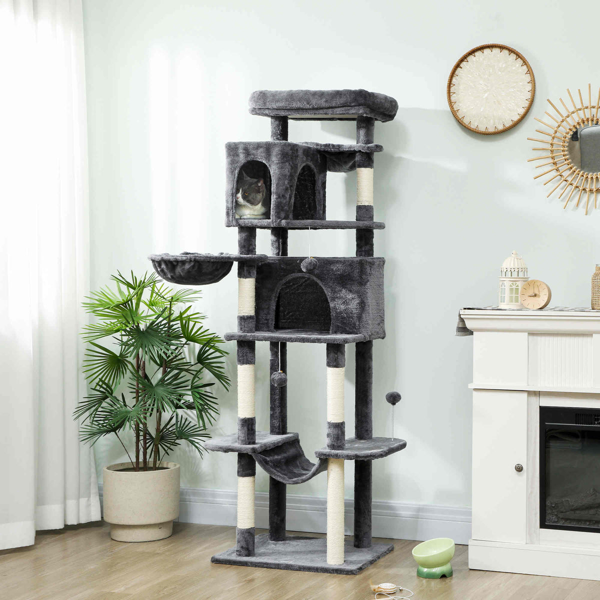 69" Multi-Level Cat Tree Tower with 2 Condos - Dark Grey-Cat Supplies-DECOROLALA