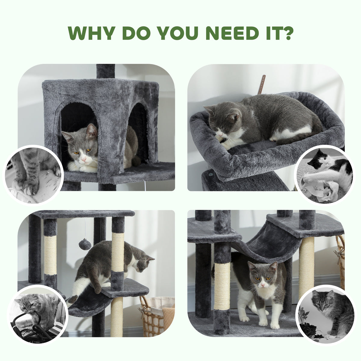 69" Multi-Level Cat Tree Tower with 2 Condos - Dark Grey-Cats-DECOROLALA