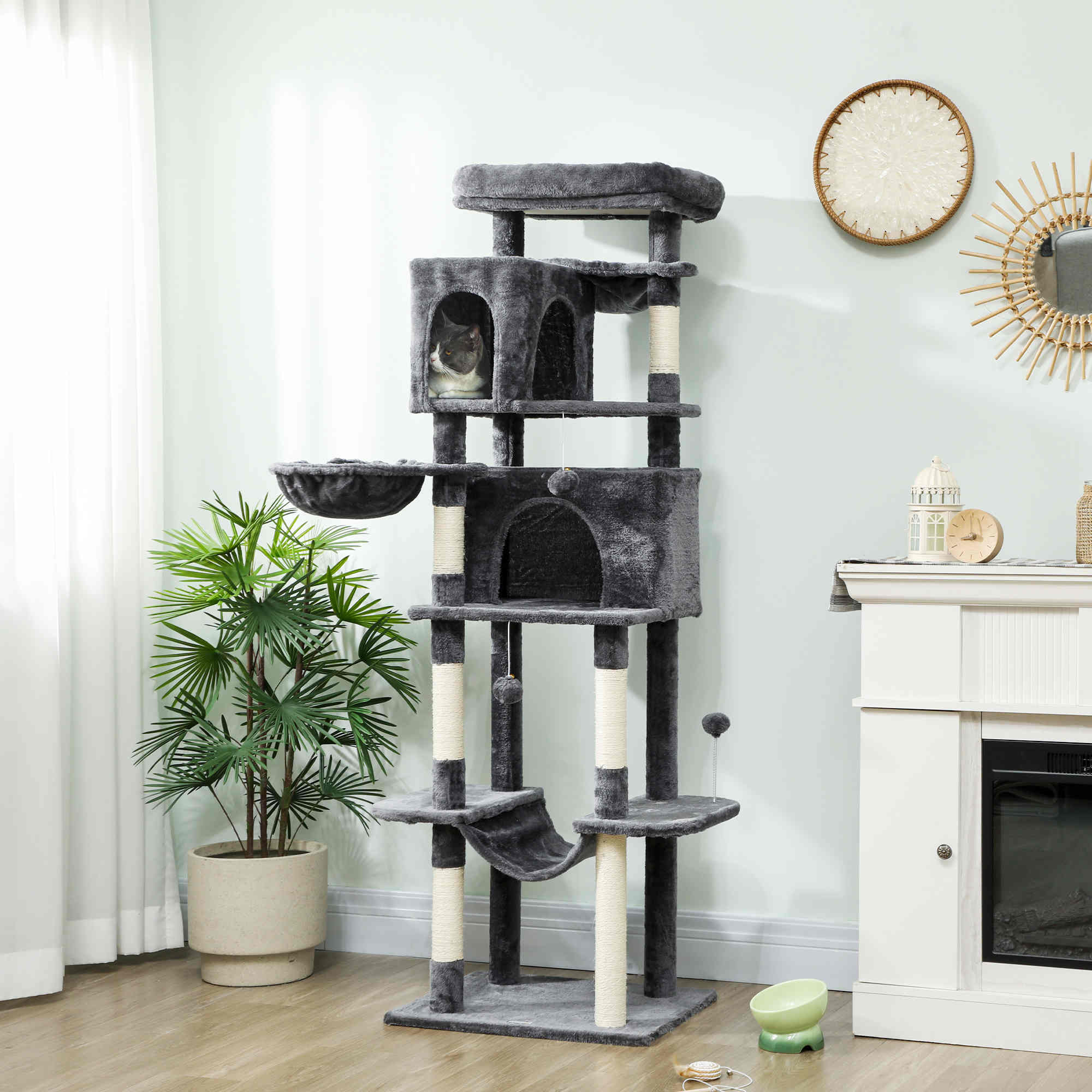 69" Multi-Level Cat Tree Tower with 2 Condos - Dark Grey-Cats-DECOROLALA