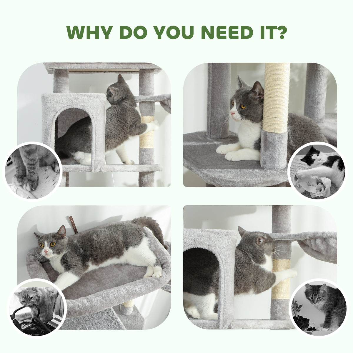 69" Multi-Level Cat Tree Tower with 2 Condos - Light Grey-Cats-DECOROLALA