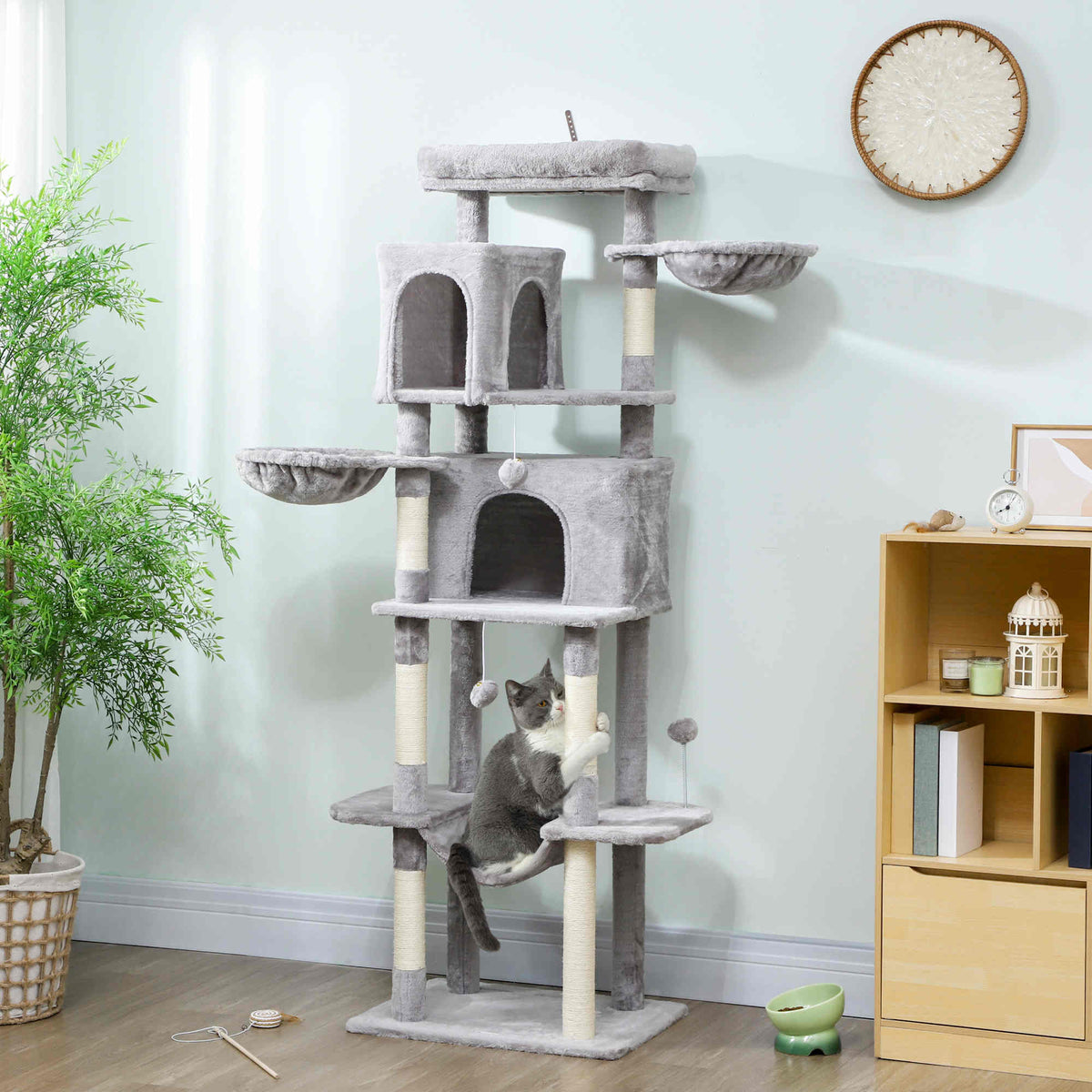 69" Multi-Level Cat Tree Tower with 2 Condos - Light Grey-Cats-DECOROLALA