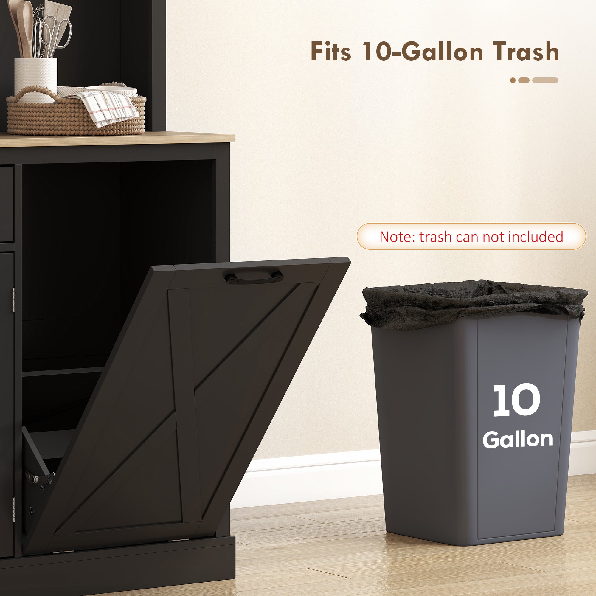 69" Pantry Cabinet with Charging Station, Kitchen Cabinet with Microwave Stand, Tilt-Out Trash Can Cabinet, Black-Home Furnishings > Storage & Organization > Kitchen Pantry Cabinets-DECOROLALA