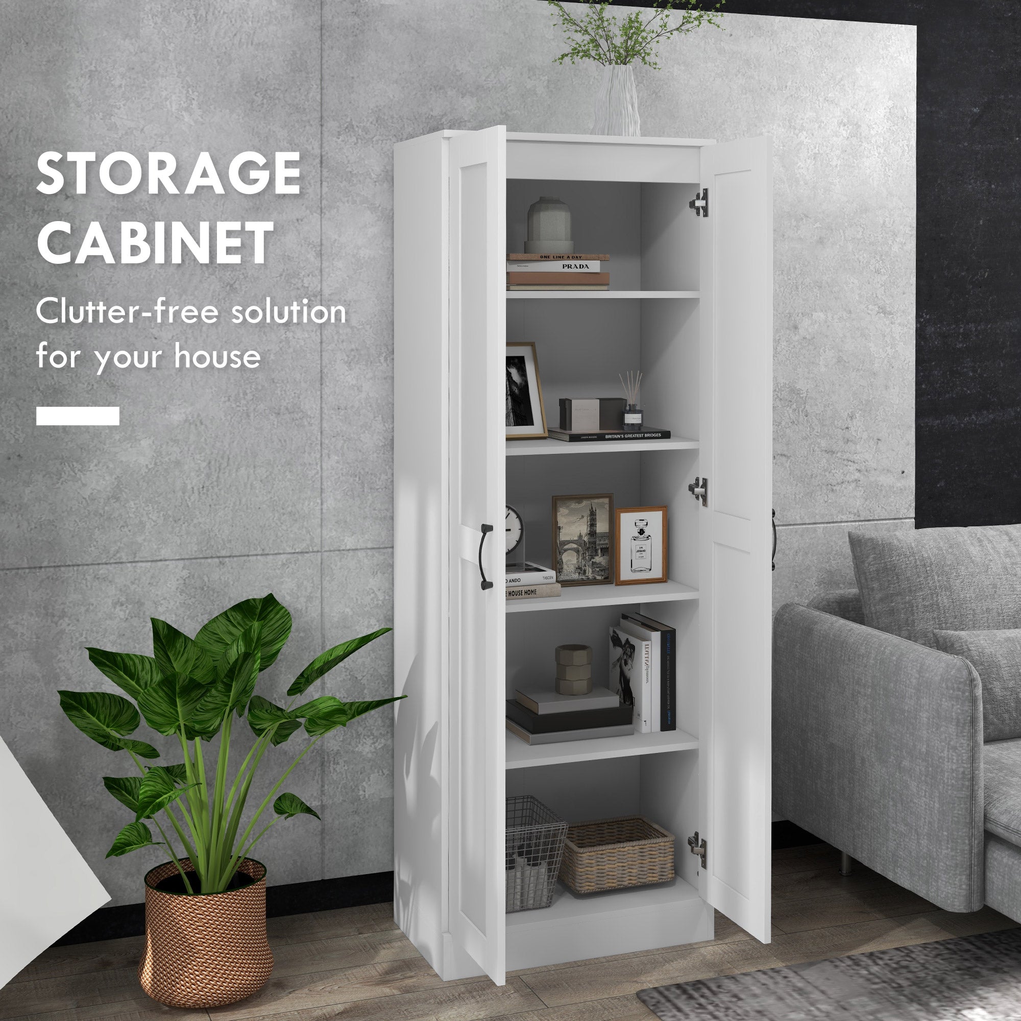 69" Pantry Cabinet with Storage, Kitchen Pantry Storage Cabinet with Soft Close Doors and Adjustable Shelves, White-DECOROLALA